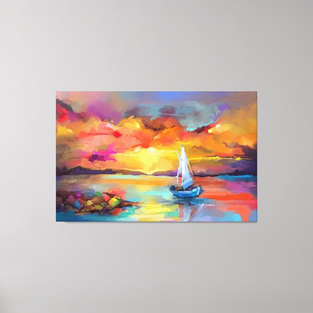 Bateau À Voile Sur Le Lac Avec Toile Solaire Impri (Recto)