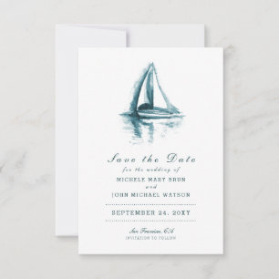 Bateau à voile Watercolor Enregistrer la carte de 