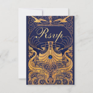 Bateau antique, Dauphins, Or, Bleu Marine Rsvp