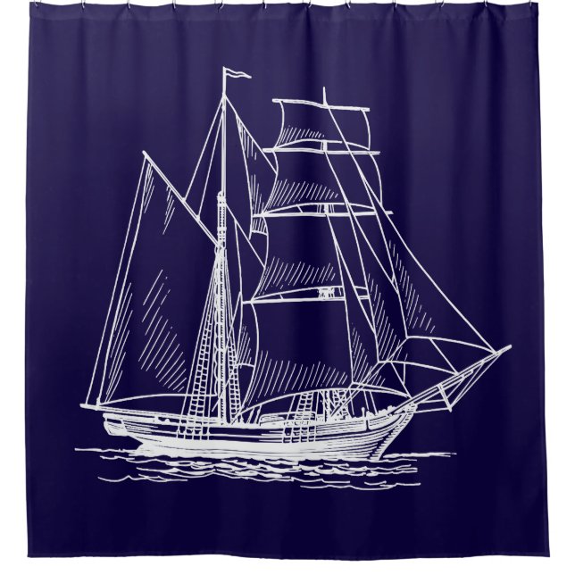 Bateau bleu de bateau à voile de rideau en douche (Devant)