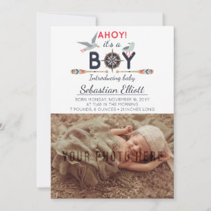 Bateau nautique Ahoy Baby Boy Photo Faire-part