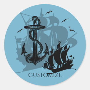 Bateau pirate et Ancre Stickers Silhouette noir 2