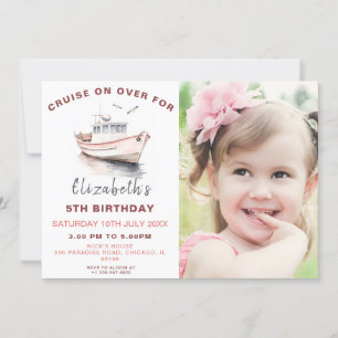 Bateau rose Anniversaire Photo Invitation