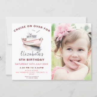 Bateau rose Anniversaire Photo Invitation