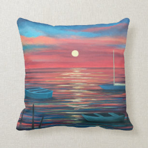 Bateaux à coussin d'accentuation au coucher du so
