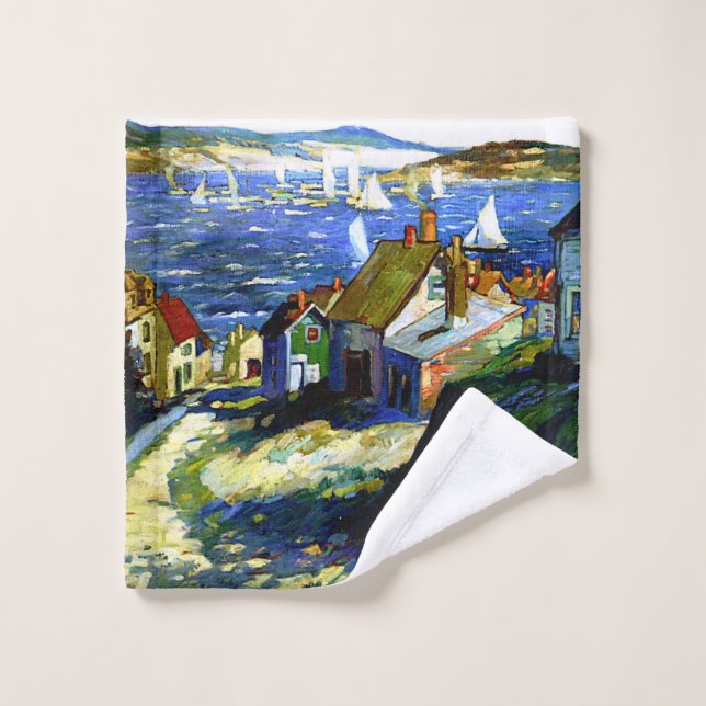 Bateaux à voile au port, peinture d'art (Gant de toilette)