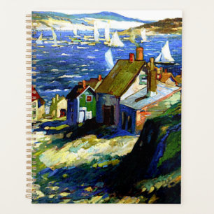 Bateaux à voile au port, peinture d'art