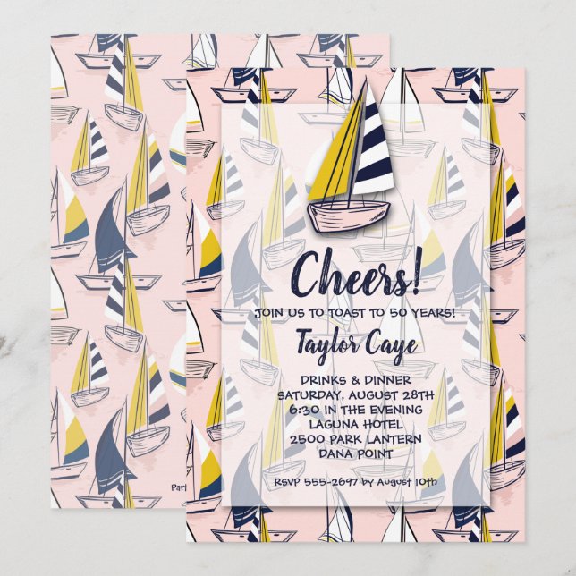 Bateaux à voile Nautique Invitations d'anniversair (Devant / Derrière)
