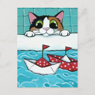 Bateaux à voile papier - Calico Cat Art Carte post