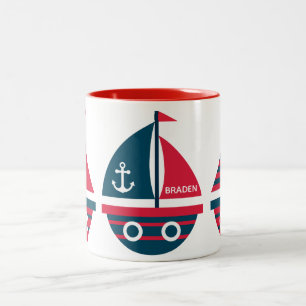 Bateaux à voile rayés Mug personnalisé