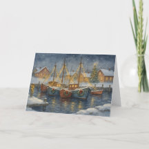 Bateaux de pêche en port Carte de Noël