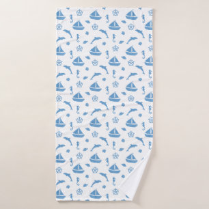 Bateaux et dauphins Motif nautique Bleu blanc