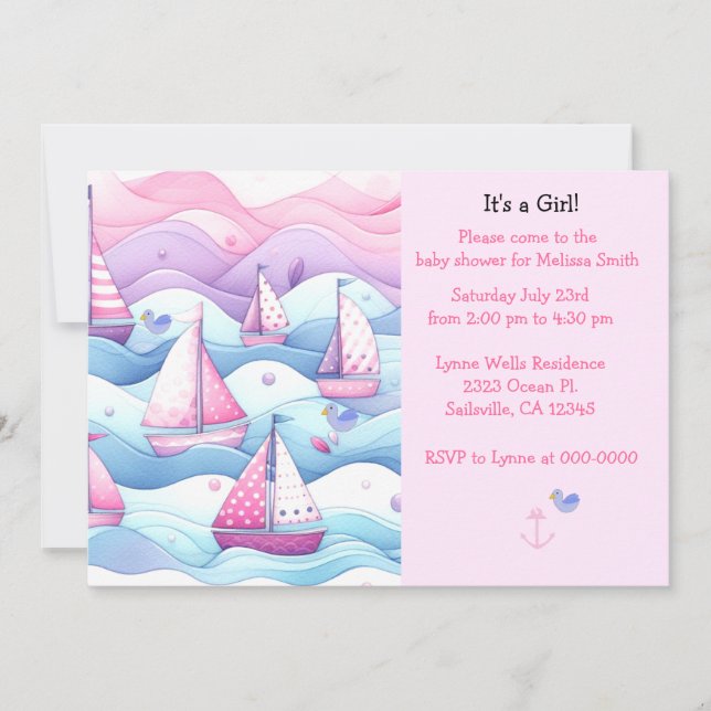 Bateaux nautiques Baby Girl Douche Invitation (Devant)
