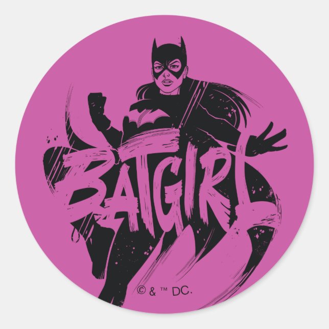 Batgirl Ink Brush Name Runder Aufkleber (Vorderseite)
