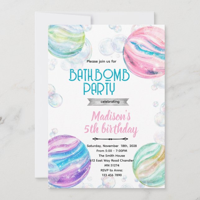 Bath bomb birthday party invitation einladung (Vorderseite)