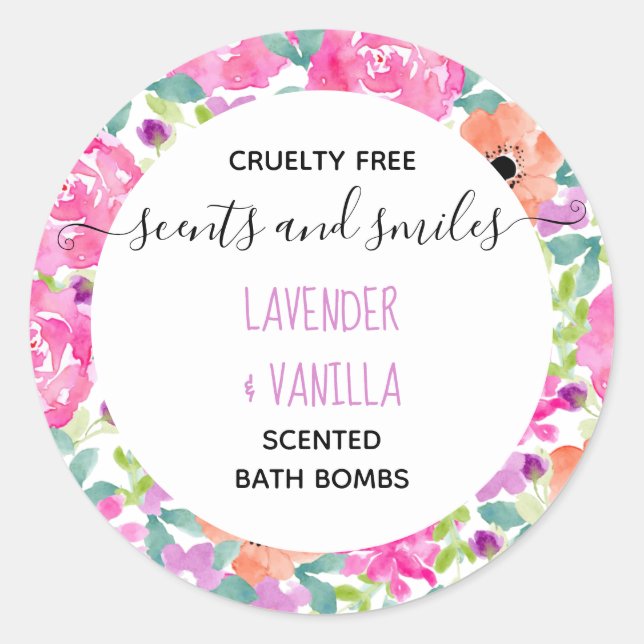 Bath Bomb Hübsche Aquarell-Blumenmarken Runder Aufkleber (Vorderseite)