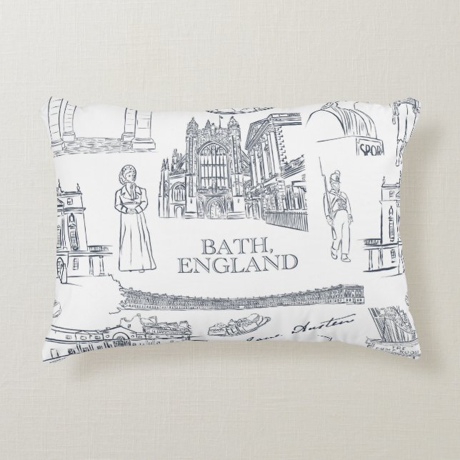 Bath, England Toile Style pattern, Jane Austen Dekokissen (Vorderseite)