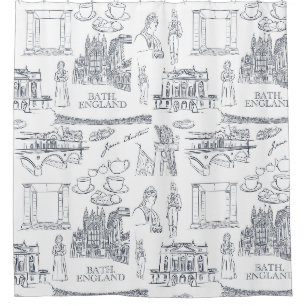Bath, England Toile Style pattern, Jane Austen Duschvorhang