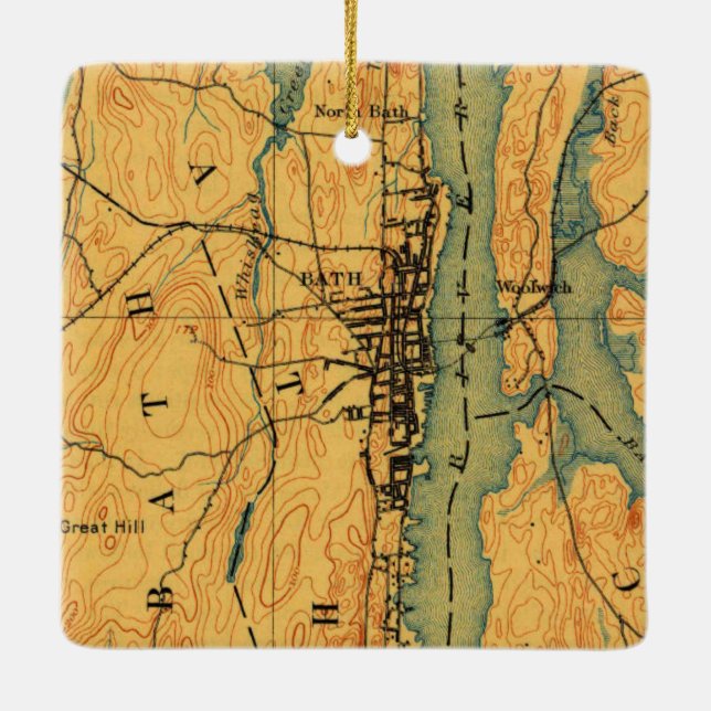 Bath Maine Vintage Karte 1894 Keramikornament (Rückseite)