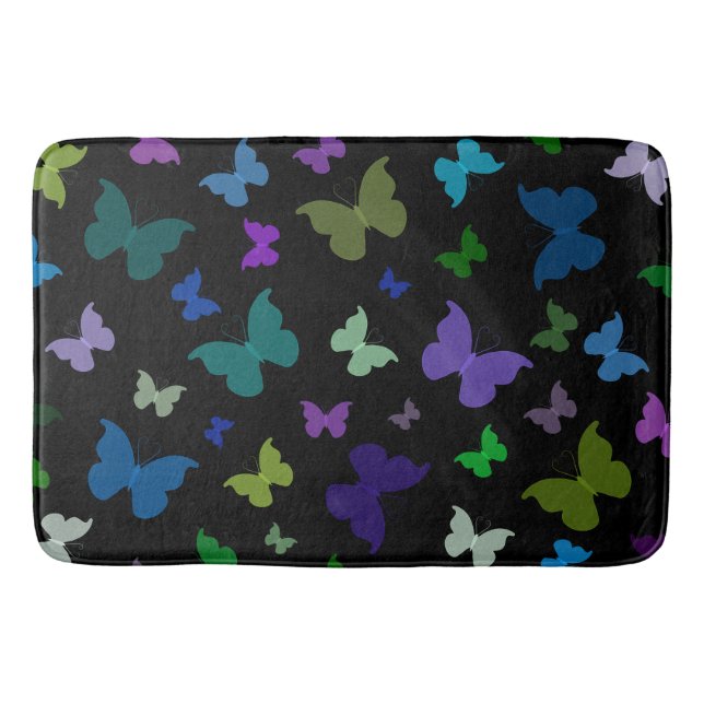 Bath Mat/Black mit Schmetterlingen Badematte (Vorderseite)