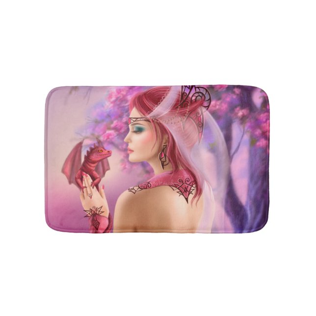 Bath Mat Fantasiefrau Königin und Roter Drache Badematte (Vorderseite)