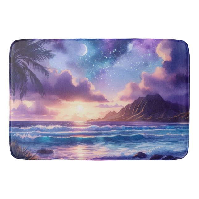 Bath Mat Lila Night Sky Moon Tropical Beach Badematte (Vorderseite)