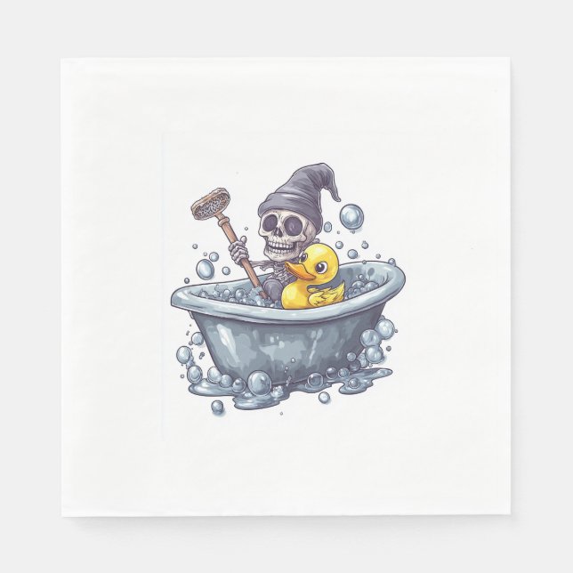 Bath Time Bones - Niedlicher Funny Skull in der Tu Serviette (Vorderseite)