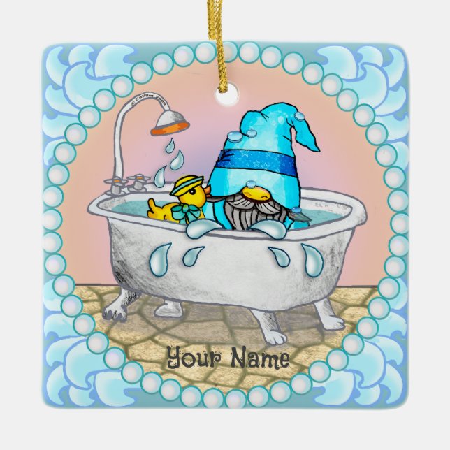 Bath Time Gnome Keramikornament (Vorderseite)