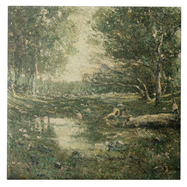 Bathers in Grünwaldlandschaft (Vintage Kunst) Fliese (Vorderseite)