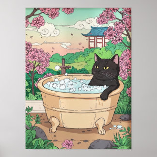 Bathroom Cat in Bathtub Wall Art, Funny Poster