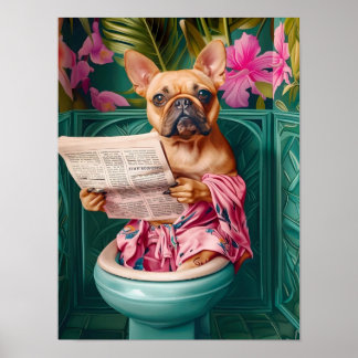 Bathroom Fawn French Bulldog Print Funny Poster Fr