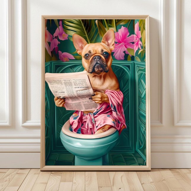 Bathroom Fawn French Bulldog Print Funny Poster Fr (Créateur téléchargé)