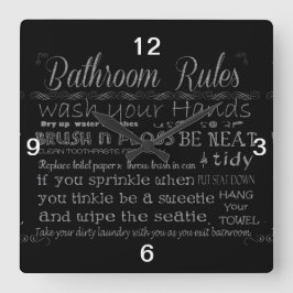 Bathroom Rules Quadratische Wanduhr