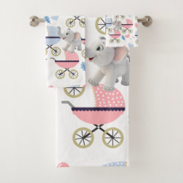 Bathroom Towel Sets Baby Stroller Elephant Pink
