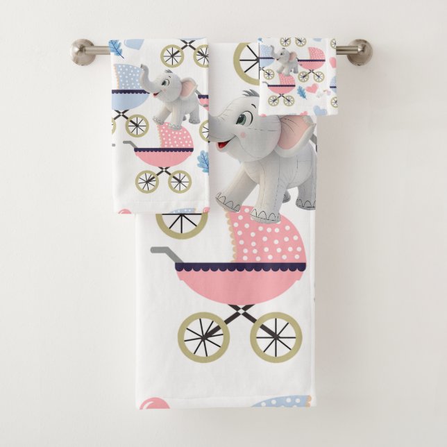 Bathroom Towel Sets Baby Stroller Elephant Pink (En situation)