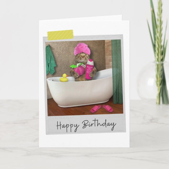 Bathtime Cat Funny Birthday Card Karte (Vorderseite)