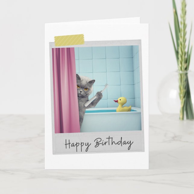 Bathtime Gray Cat Funny Birthday Card Karte (Vorderseite)