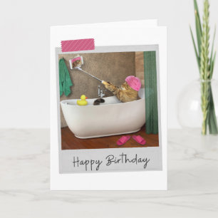 Bathtime Selfie Chat Drôle Anniversaire Carte