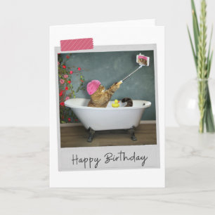 Bathtime Selfie Chat Drôle Anniversaire Carte