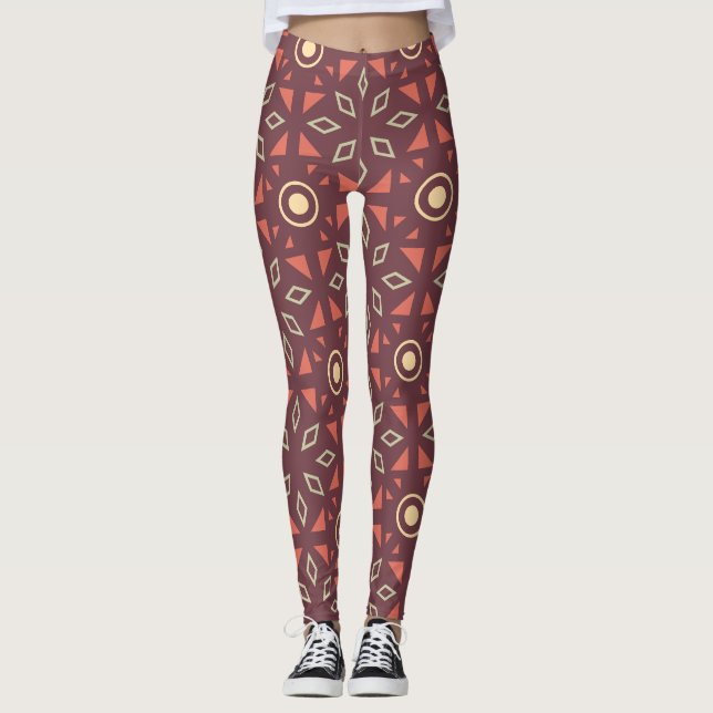 Batik Beige Brown Minimal Muster Leggings (Vorderseite)