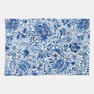 Batik-Blumendesign Blau und Weiß Geschirrtuch