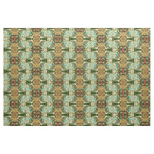 Batik Blumengrün, rot und gelb Stoff