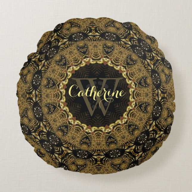 Batik Bohasia Earthy Arthy Round Cushion Pillow Rundes Kissen (Vorderseite)