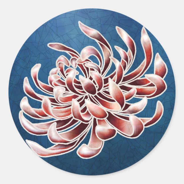 Batik Chrysanthemum Runder Aufkleber (Vorderseite)