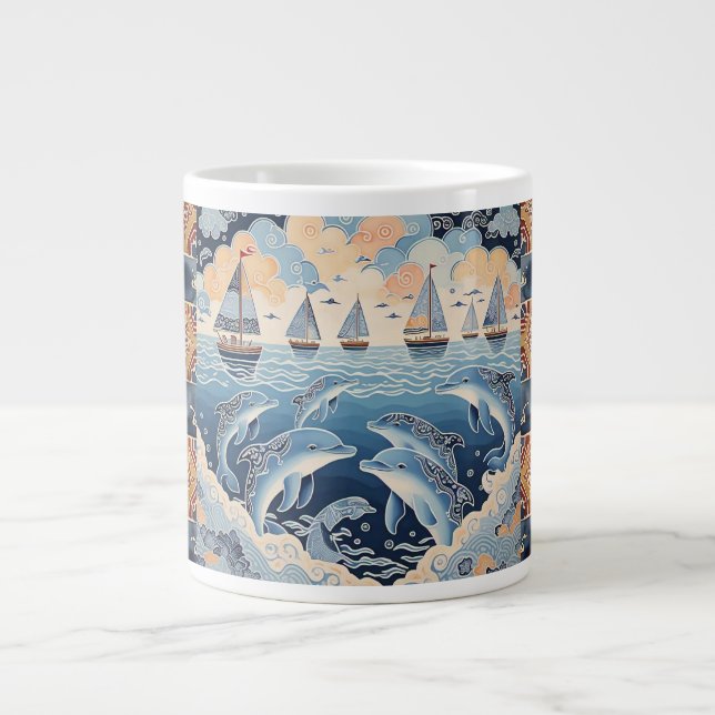 Batik , Dolphinen der Stille Jumbo-Tasse (Vorderseite)