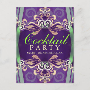 Batik Drehung Green Lila Cocktail Party Einladung