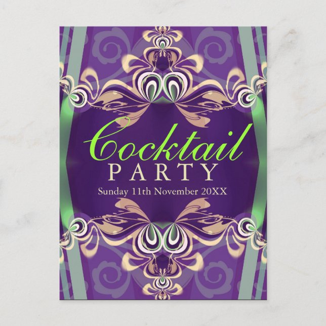 Batik Drehung Green Lila Cocktail Party Einladung (Vorderseite)
