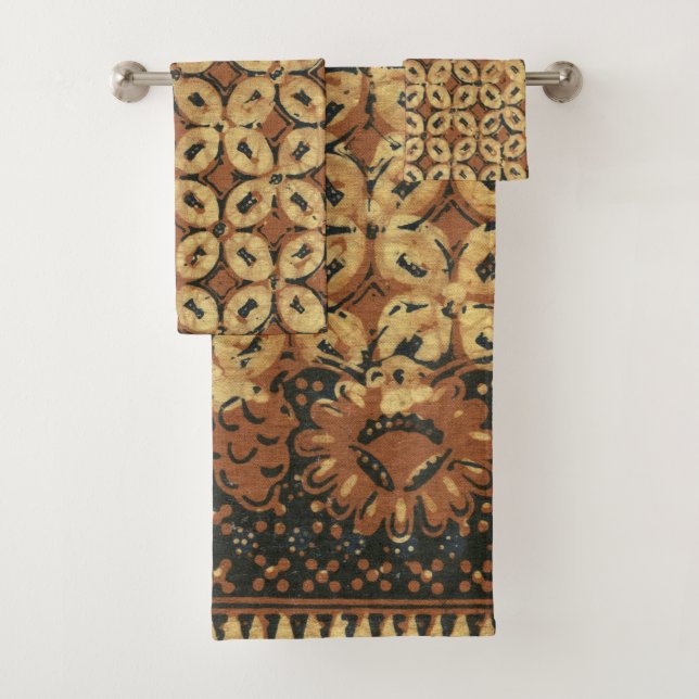 Batik Earthy Coffee Bean Elegant Rustikal geplagt Badhandtuch Set (Insitu)
