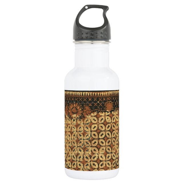 Batik Earthy Coffee Bean Elegant Rustikal geplagt Edelstahlflasche (Vorderseite)