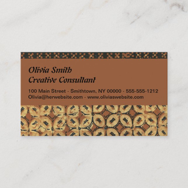 Batik Earthy Coffee Bean Elegant Rustikal geplagt Visitenkarte (Vorderseite)